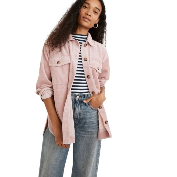 Madewell Oversized Corduroy Yorkway Shirt Jacket Size S Wisteria Dove Pink Fall - Picture 2 of 16